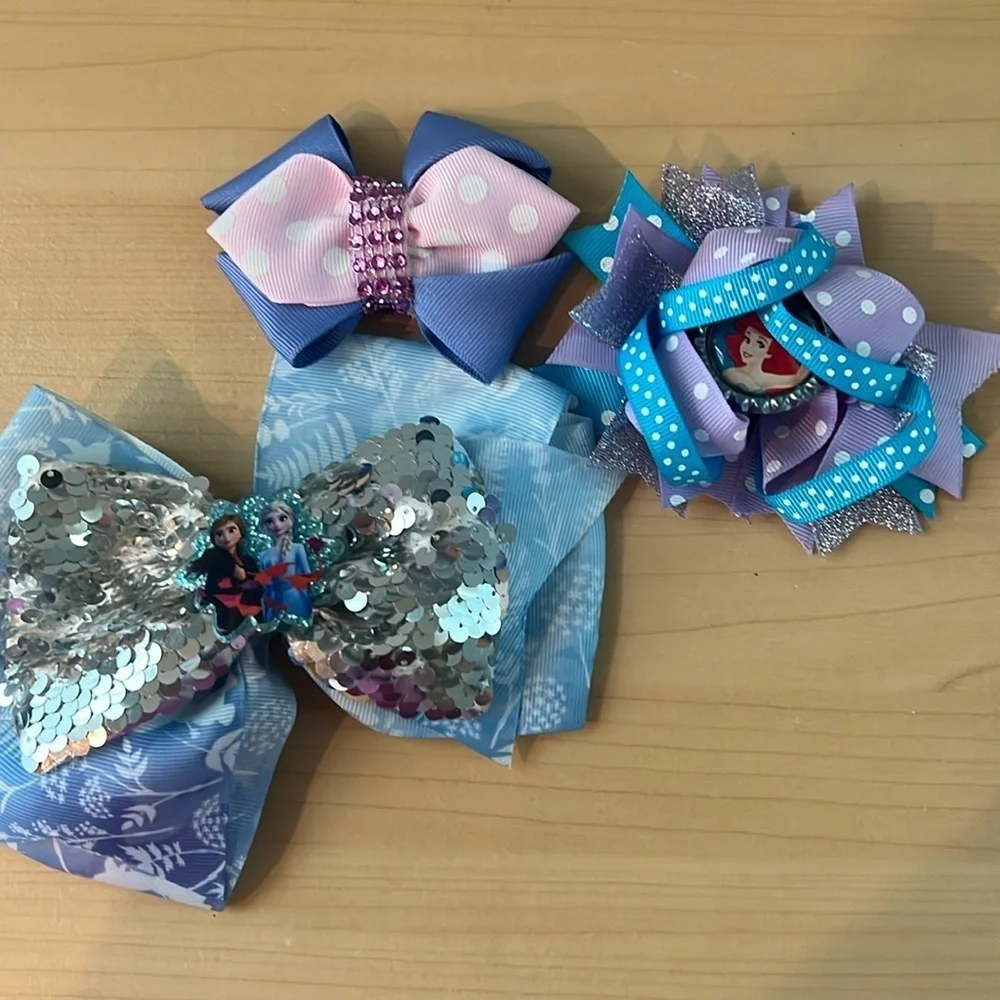 Girl’s Disney Frozen Ariel Hair Bows Bundle Variety 3